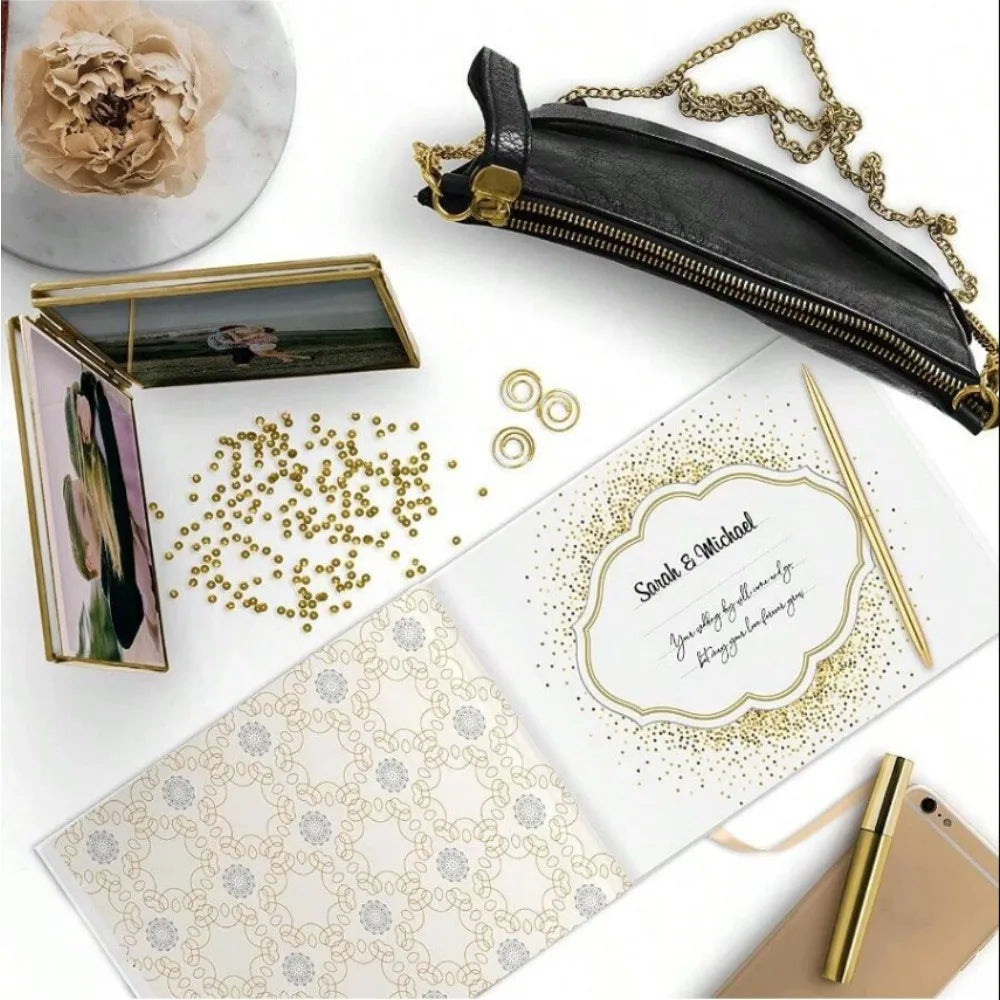 DecorBites™ Guest Book & Pen Set - Elegant 9"x7" Wedding Message Notebook