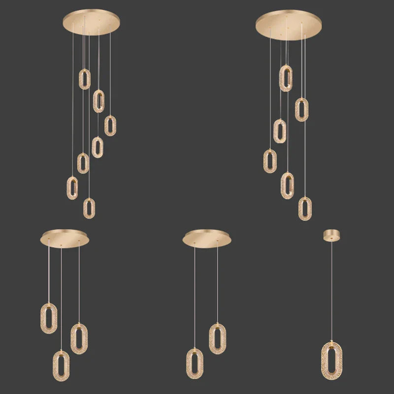 Chandelier LED Gold Decorbites™ para sala de estar, comedor, escalera, pasillo, luminaria colgante moderna de aleación + acrílico