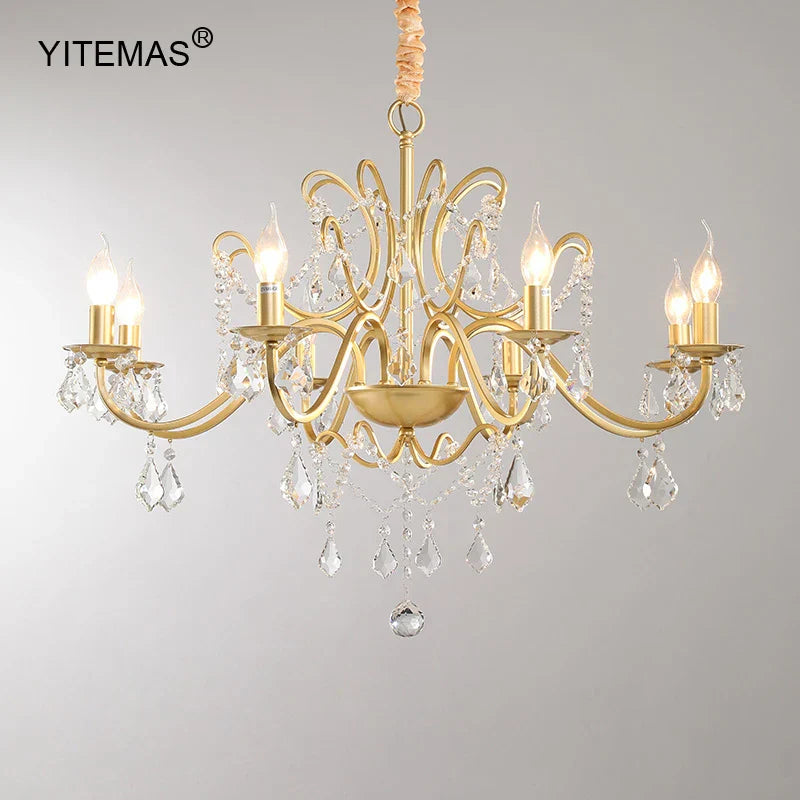 DecorBites™ Gold Crystal Chandelier with Lamp Shade for Elegant Living Room, Bedroom, and Kitchen