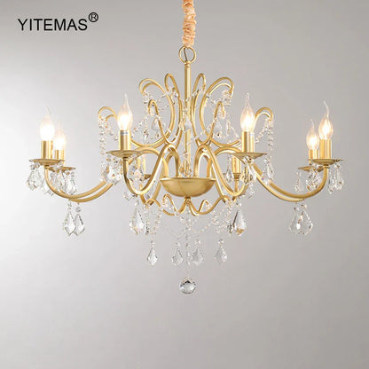 DecorBites™ Gold Crystal Chandelier with Lamp Shade for Elegant Living Room, Bedroom, and Kitchen