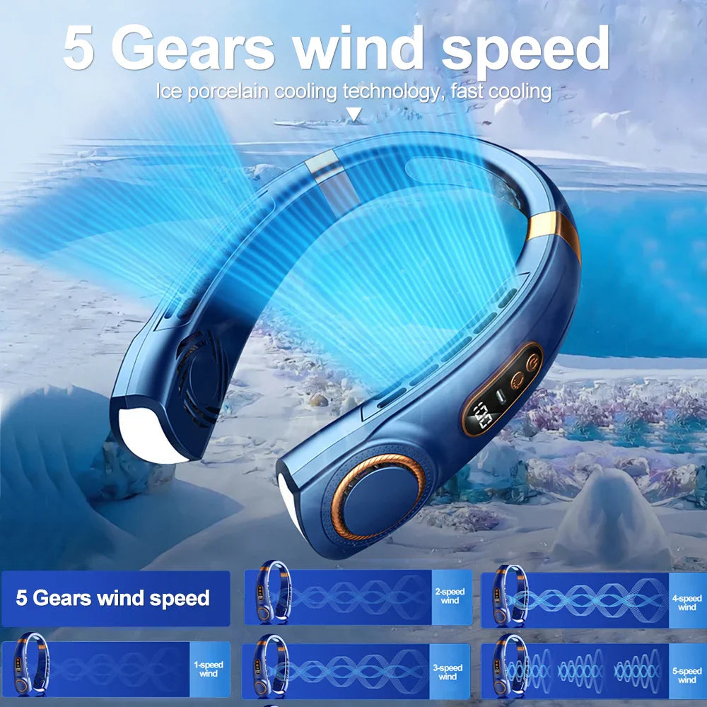 DecorBites™ LED Hanging Neck Fan with Colorful Atmosphere Lights, 5th Gear USB Operation