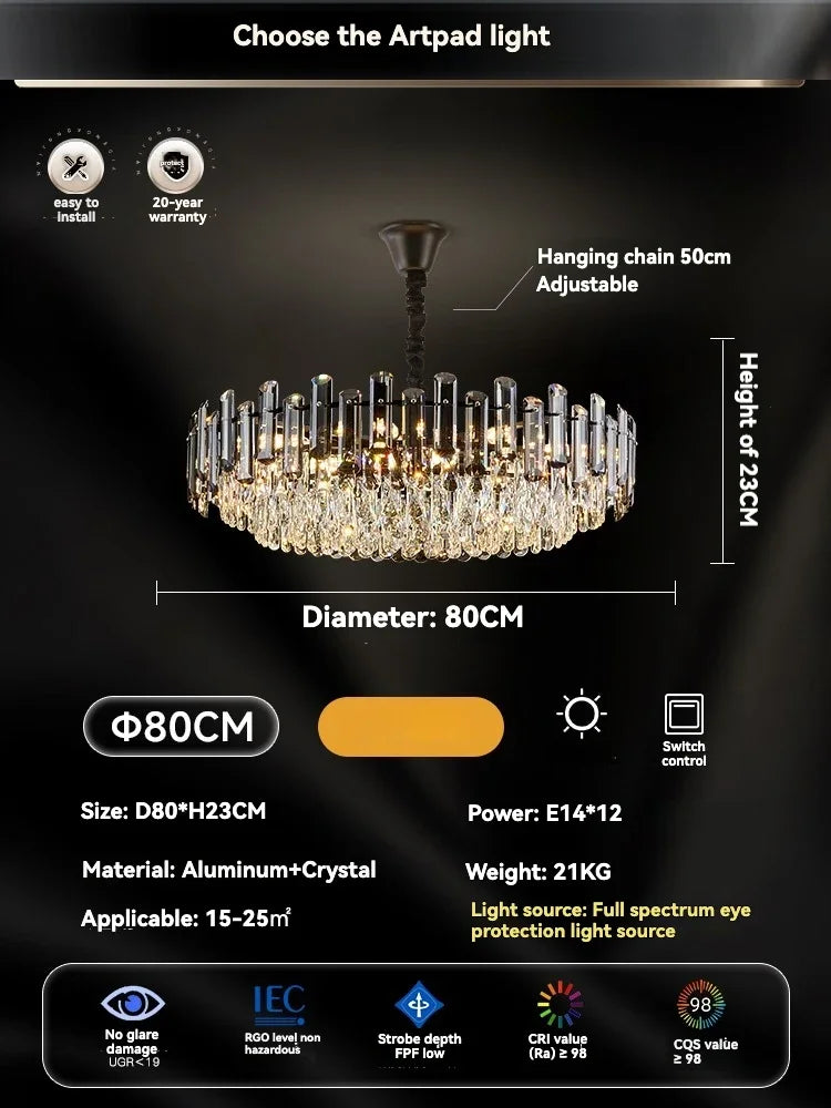 Gold Crystal LED Chandelier Round100cm Radiant