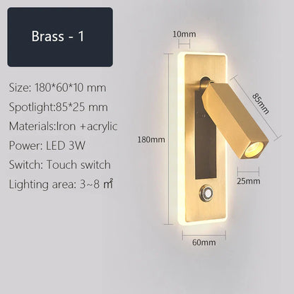 DecorBites™ Dimmable LED Wall Sconce Rotation Reading Light for Bedroom Living Room