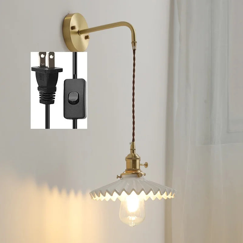 DecorBites™ Ceramic LED Wall Lamp Pull Chain Bedroom Bathroom Mirror Light