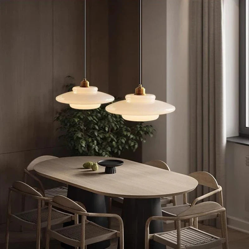 Nordic Cream Glass Pendant Light With Nickel Finish