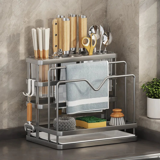 DecorBites™ Kitchen Storage Shelf: Multi-Functional Knife Holder & Sink Rack
