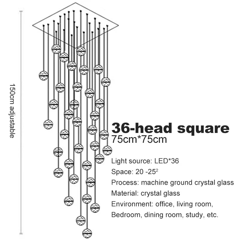 Lámpara colgante tipo araña con forma de bola de cristal DecorBites™ para decoración de escaleras, pasillos y bares