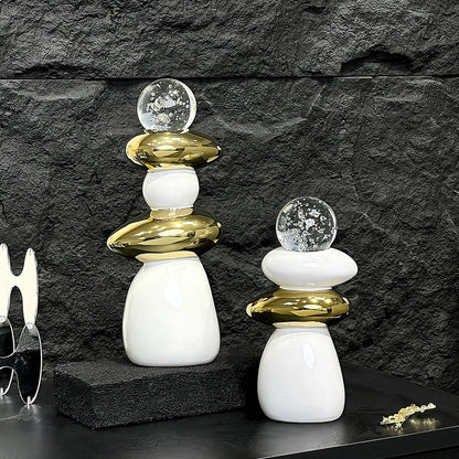 DecorBites™ Decorative Crystal Ball Statue Figurines for Home Decor - Geometric Stone Pile