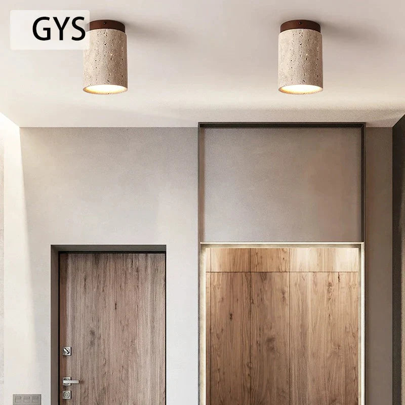 DecorBites™ Japanese Style Stone Wood Round LED Ceiling Lamp for Living Room and Corridor