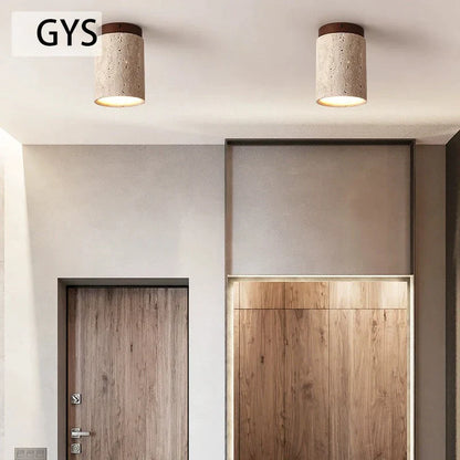 DecorBites™ Japanese Style Stone Wood Round LED Ceiling Lamp for Living Room and Corridor