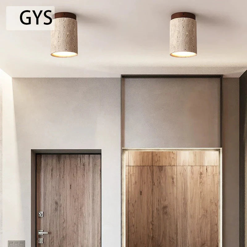 DecorBites™ Japanese Style Stone Wood Round Ceiling Light for Living Room and Corridor