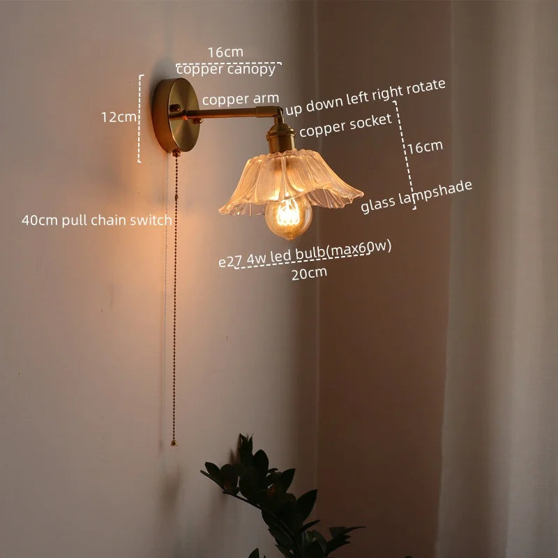 DecorBites™ Japanese Style LED Glass Copper Wall Lamp Sconce for Restaurant, Bar, Bedroom, Bathroom