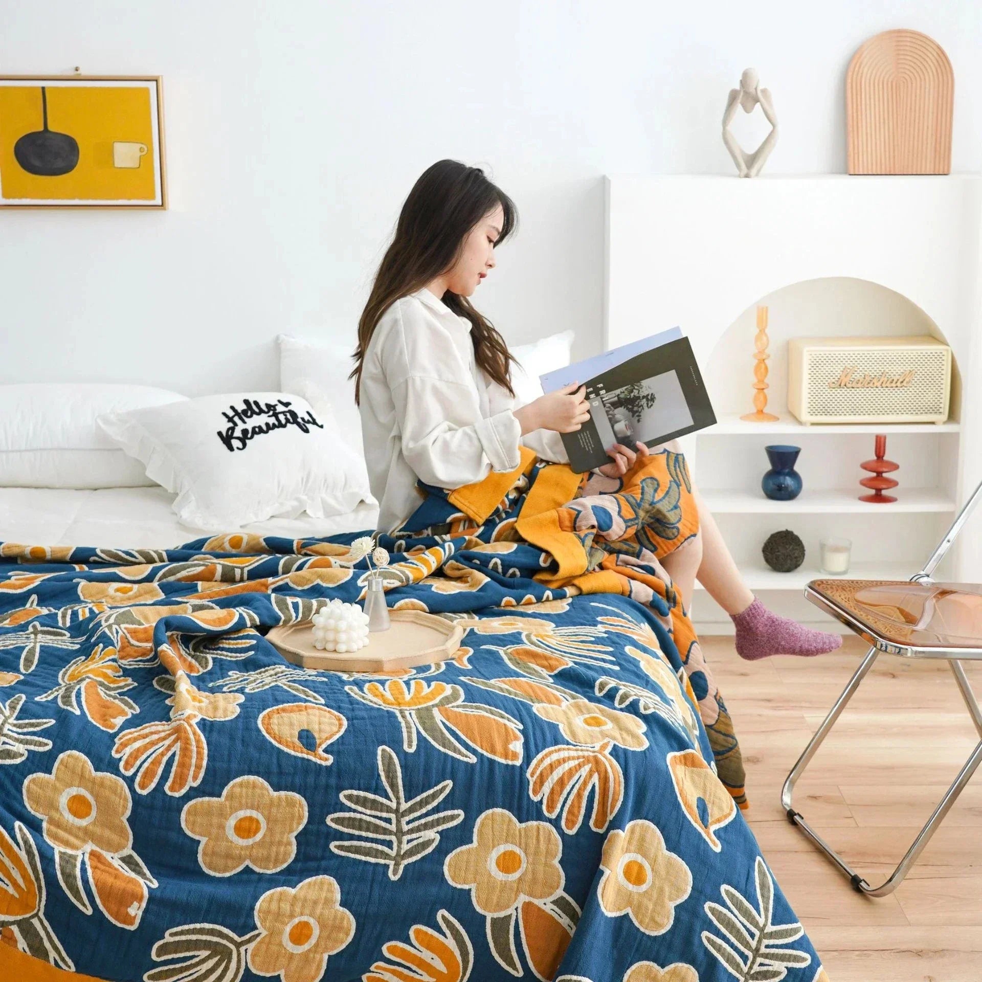 Cotton Gauze Flower Throw