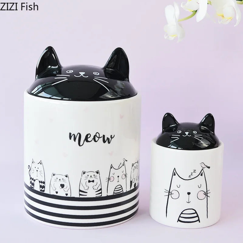DecorBites™ Black Cat Ceramic Jewelry Box Cosmetic Jar Aroma Can Candy Pots