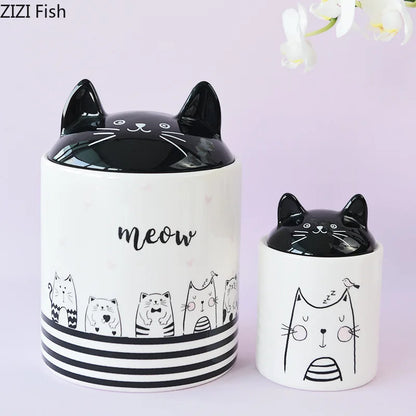 DecorBites™ Black Cat Ceramic Jewelry Box Cosmetic Jar Aroma Can Candy Pots