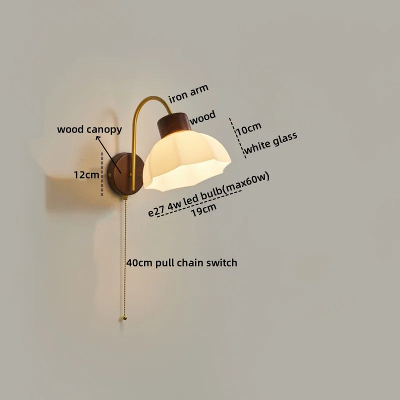 DecorBites™ LED Wall Sconce Pull Chain Switch Modern Stair Lights Glass Wood