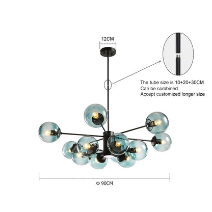 Lámpara de araña de bolas de cristal DecorBites™ - Lámpara colgante negra Art Déco para el comedor