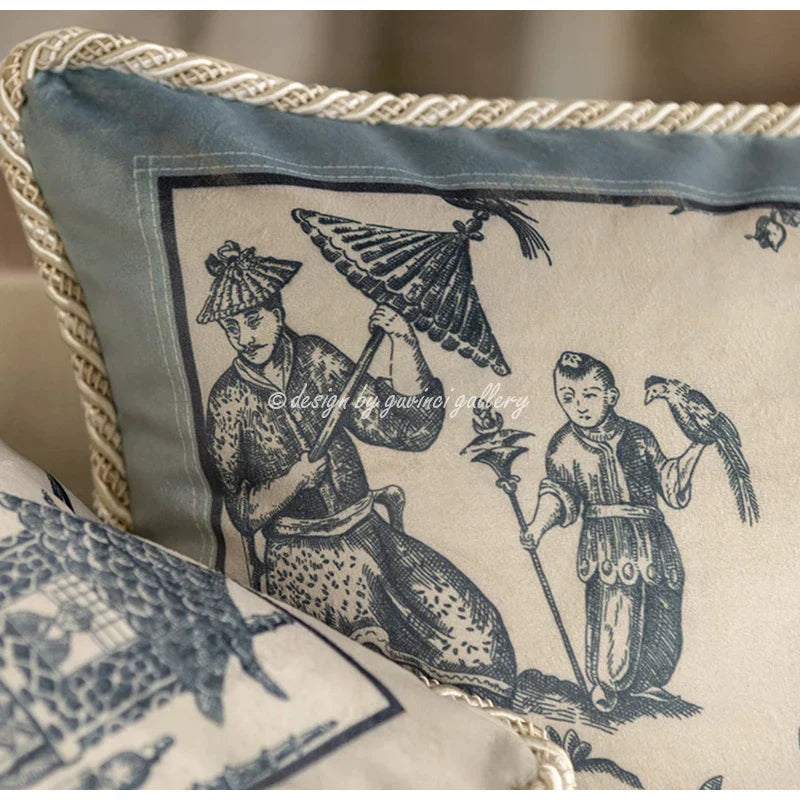 Decorbites™ Delft-Blau Toile de Jouy Kissenbezüge - Vintage Französischer Stil für Hausdekoration