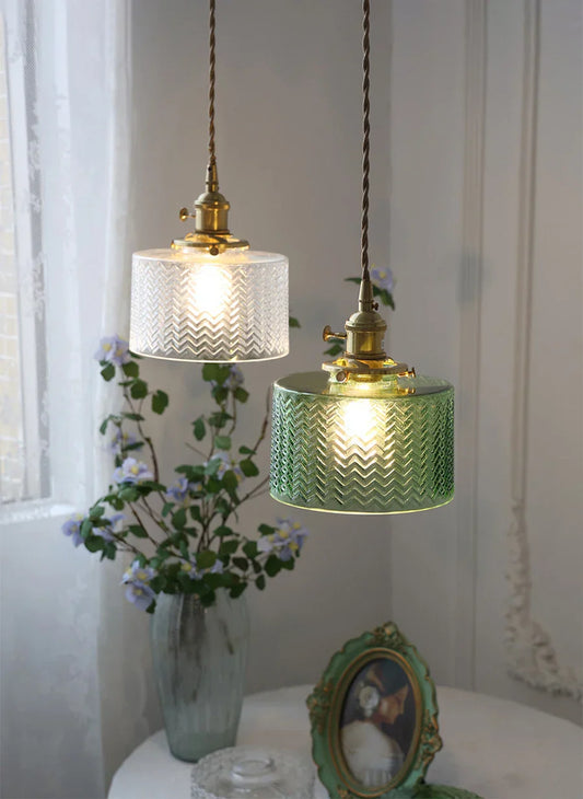 DecorBites™ Glass Shade Chandelier Ceiling Lamp for Bedroom Dining Room Green Vintage LED