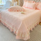 Decobites Lace Ruffles Quilted Bedspread Set with Pillowcases