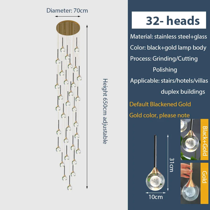 Chandelier de gotas de lluvia de cristal dorado Decorbites™ para escalera y vestíbulo