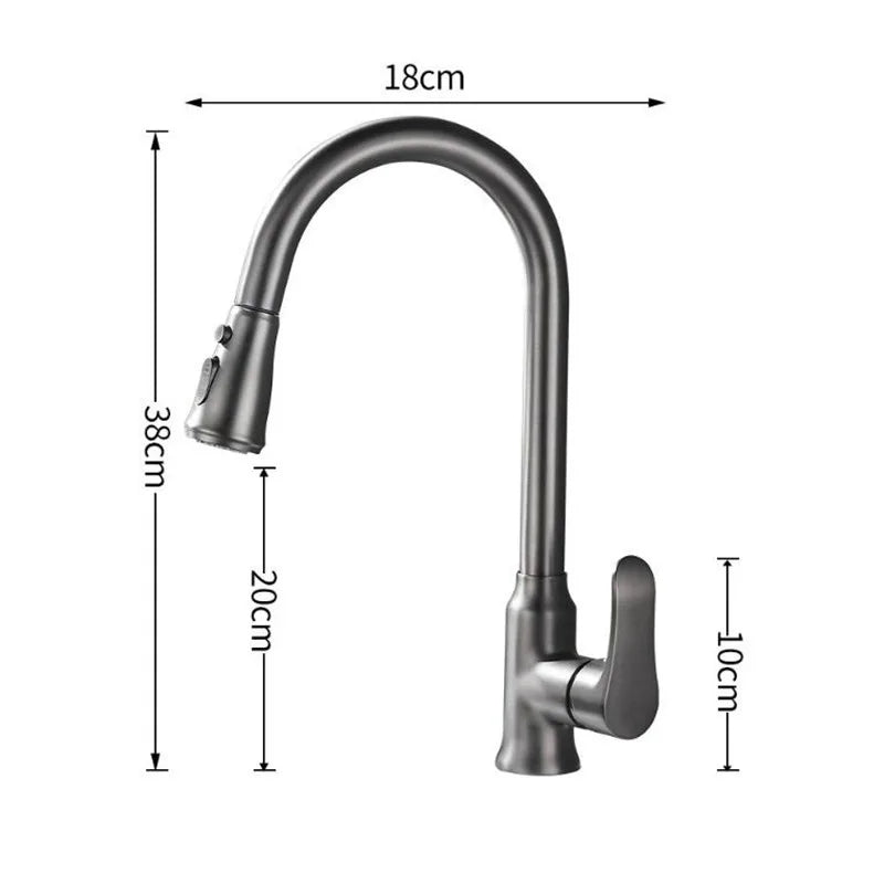 DecorBites™ Gray Matte Kitchen Faucet | Pull Out Black Sink Tap Swivel Water Mixer