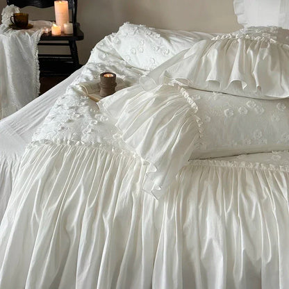 Decobites Pleat Cotton Bedding Set White King Queen Twin Double Duvet Cover