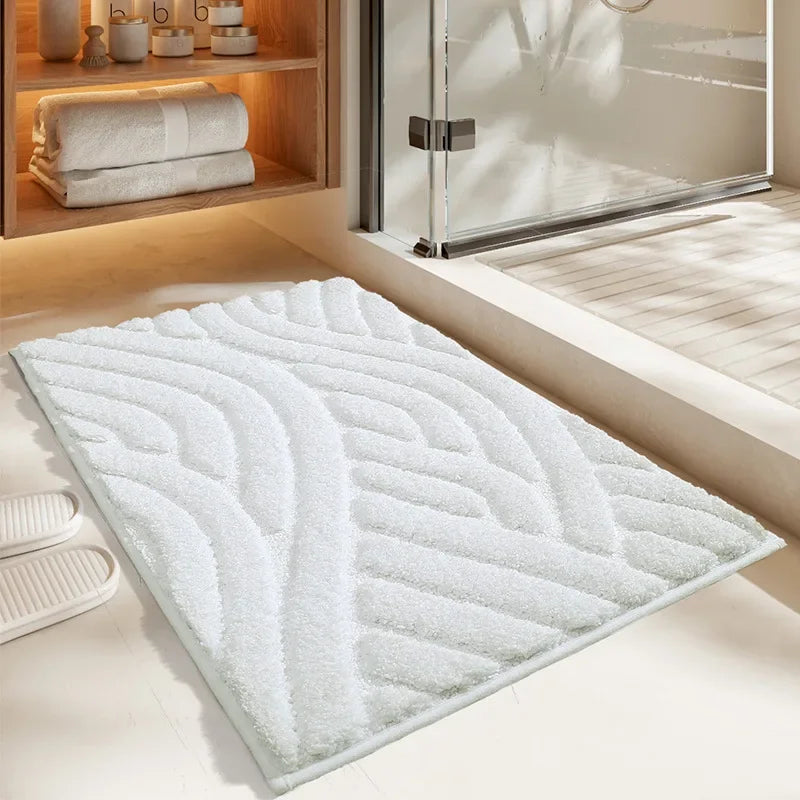 Decobites Striped Flocked Bath Mat: Absorbent, Anti-slip, Easy Clean, Thick Bathroom Rug