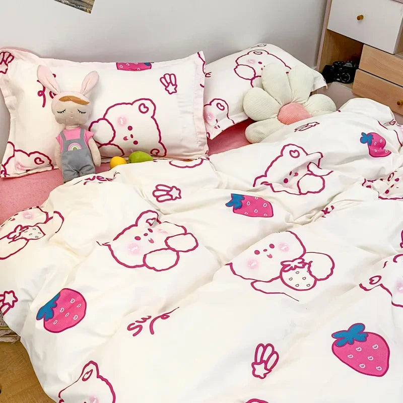 DecorBites™ Cute Cartoon Printed Bedding Set | Washed Skin-Friendly | Queen/King Size