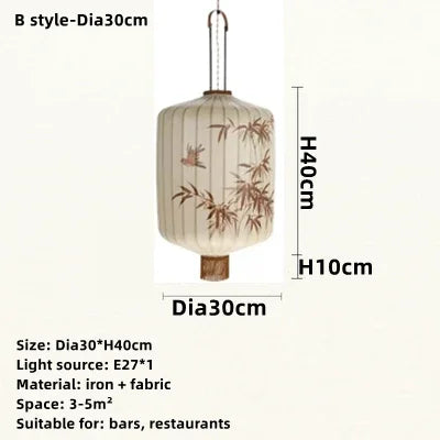 DecorBites™ Handmade Japanese Lantern Painting Pendant Lamp Fabric Chandelier