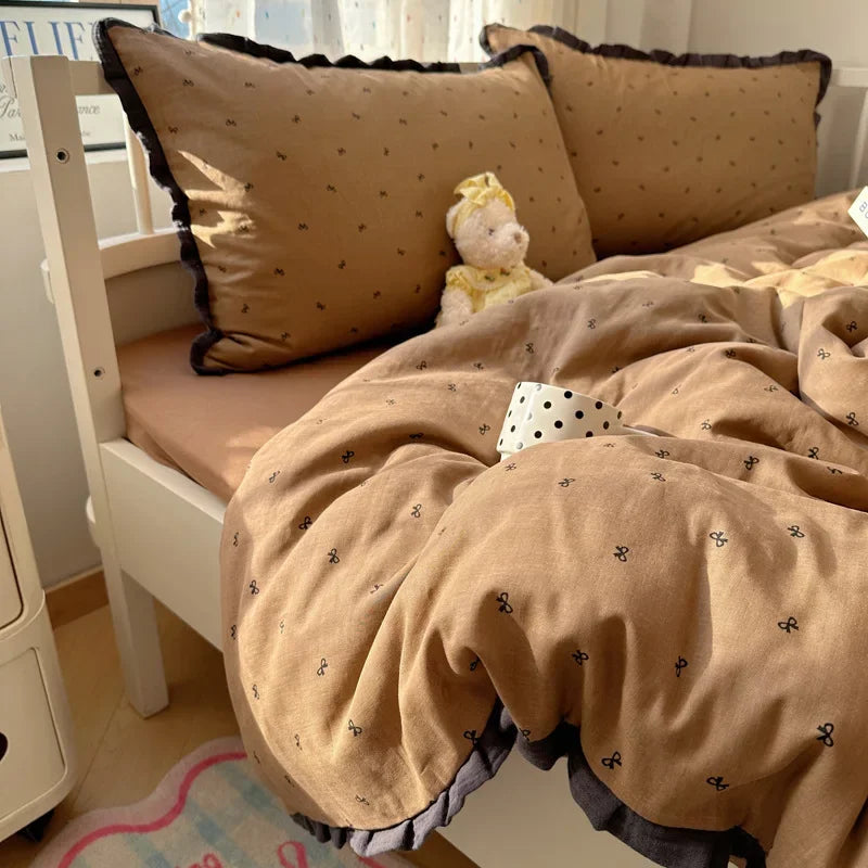Juego de Ropa de Cama Decorbites™ de Encaje para Edredón 4 Piezas Algodón Lavado Francés para Cama Individual Doble