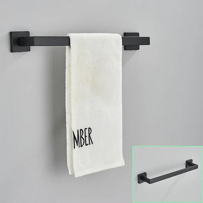 مجموعة أدوات الحمام السوداء من DecorBites™: خطاف رداء، سكة مناشف، رف، حامل مناديل