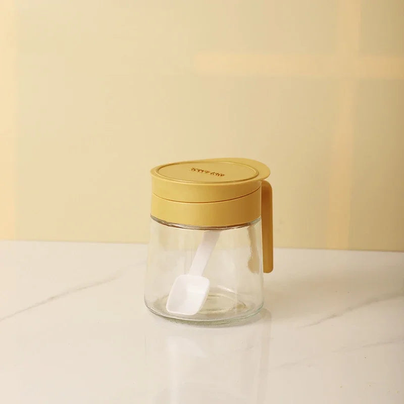 DecorBites™ Glass Seasoning Jar with Spoon, Flip-Top Salt Shaker Kitchen Set