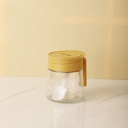DecorBites™ Glass Seasoning Jar with Spoon, Flip-Top Salt Shaker Kitchen Set