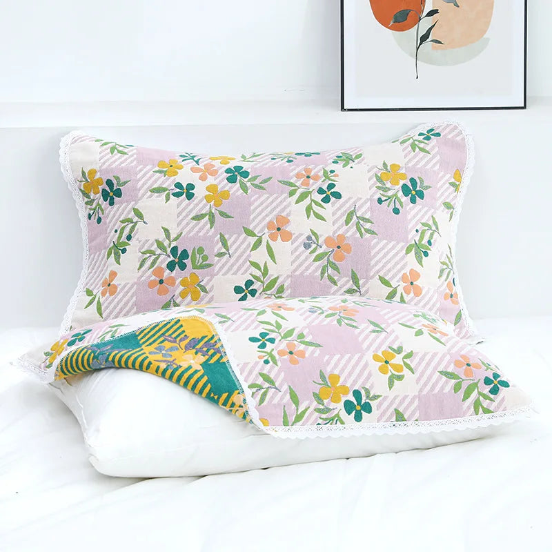 DecorBites™ Lace Trim Pillow Towel - Double Sided Yarn-Dyed Jacquard - 52*75 CM - Five-Layer Cotton Gauze