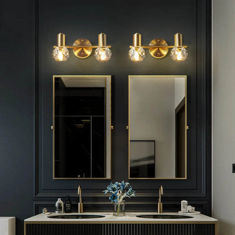 Gold Crystal Wall Lamp Copper 3-Light