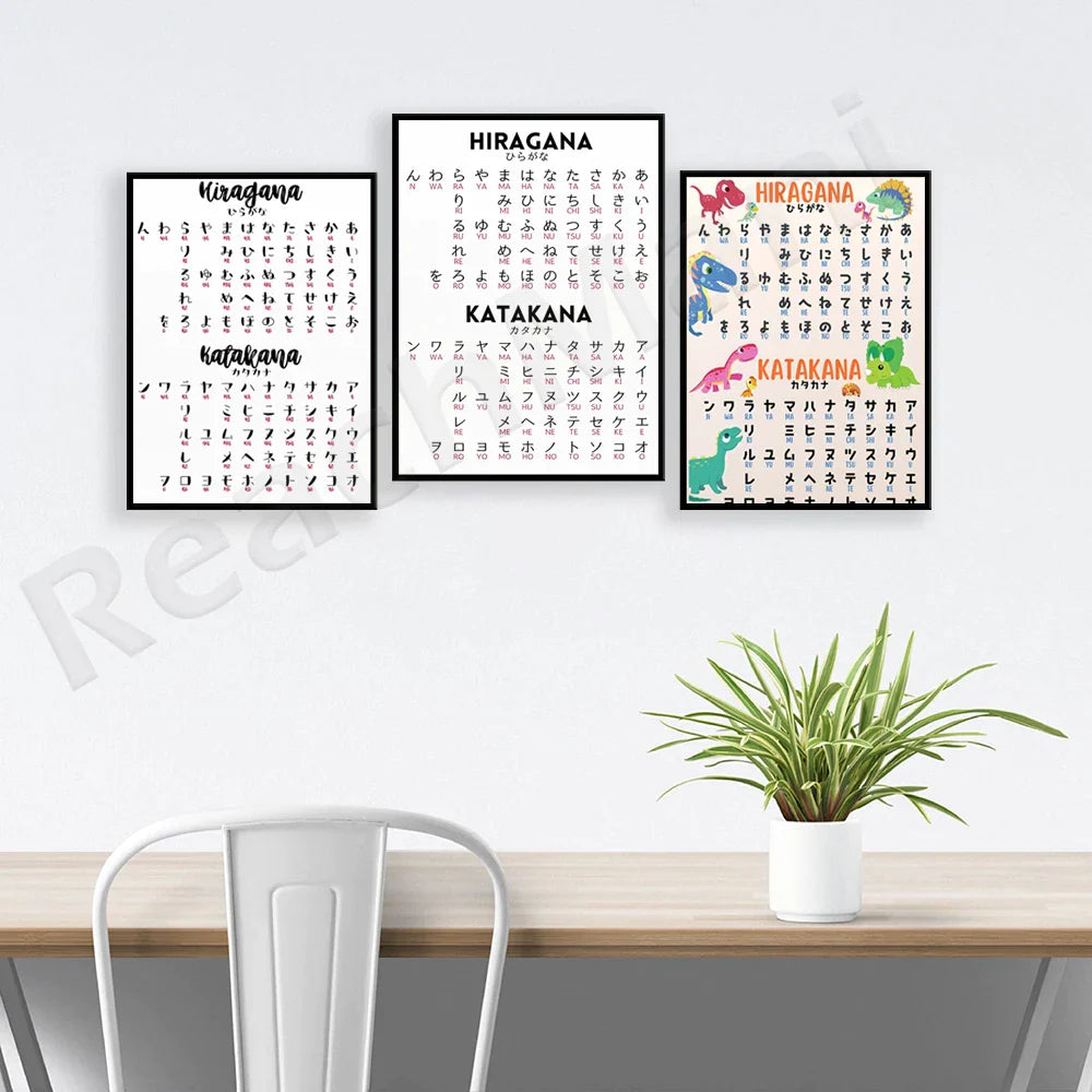 DecorBites™ Japanese Hiragana Katakana Infographic Poster, Minimalist Design for Language Learners
