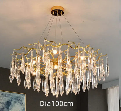 DecorBites™ Crystal Water Drop LED Chandeliers: Modern Luxury Branch Design for Living & Dining Rooms