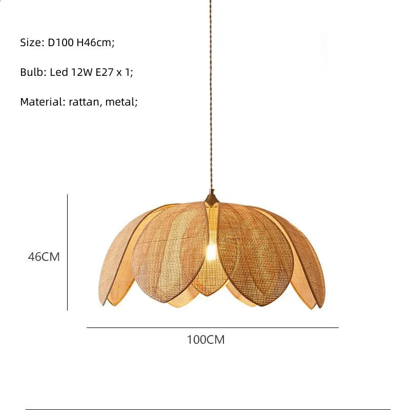 DecorBites™ Japanese Wicker Petal Chandelier for Tea House Dining, Parlor, Restaurant