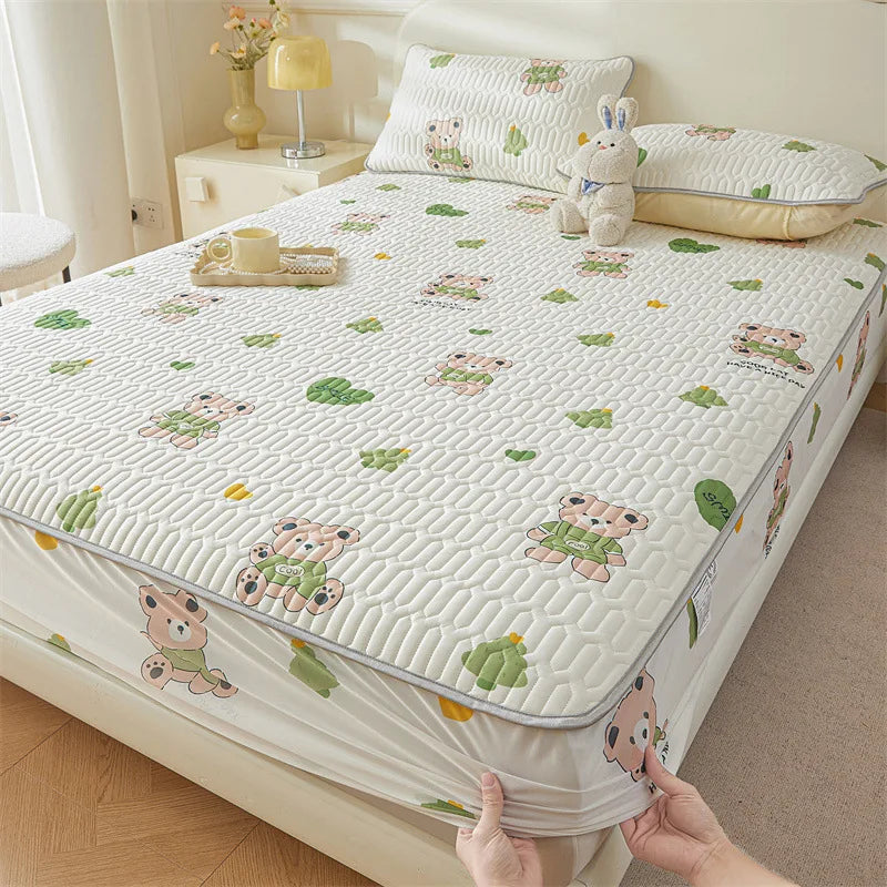 DecorBites™ Cute Cartoon Pattern Cooling Fitted Sheet with Natural Latex Fabric