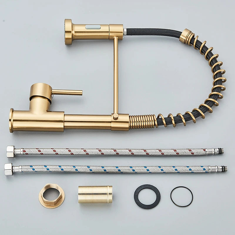 Brushed Gold Kitchen Faucet Pull Down