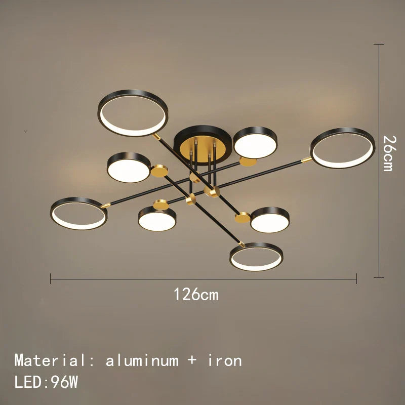 Decorbites™ Gold Schwarz Metall LED Kronleuchter – Minimalistisches 3-Farbtemperatur-Beleuchtung für Wohnzimmer und Restaurant