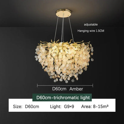 DecorBites™ Golden Dendrite Crystal LED Ceiling Chandelier - Luxe Living Room Lighting