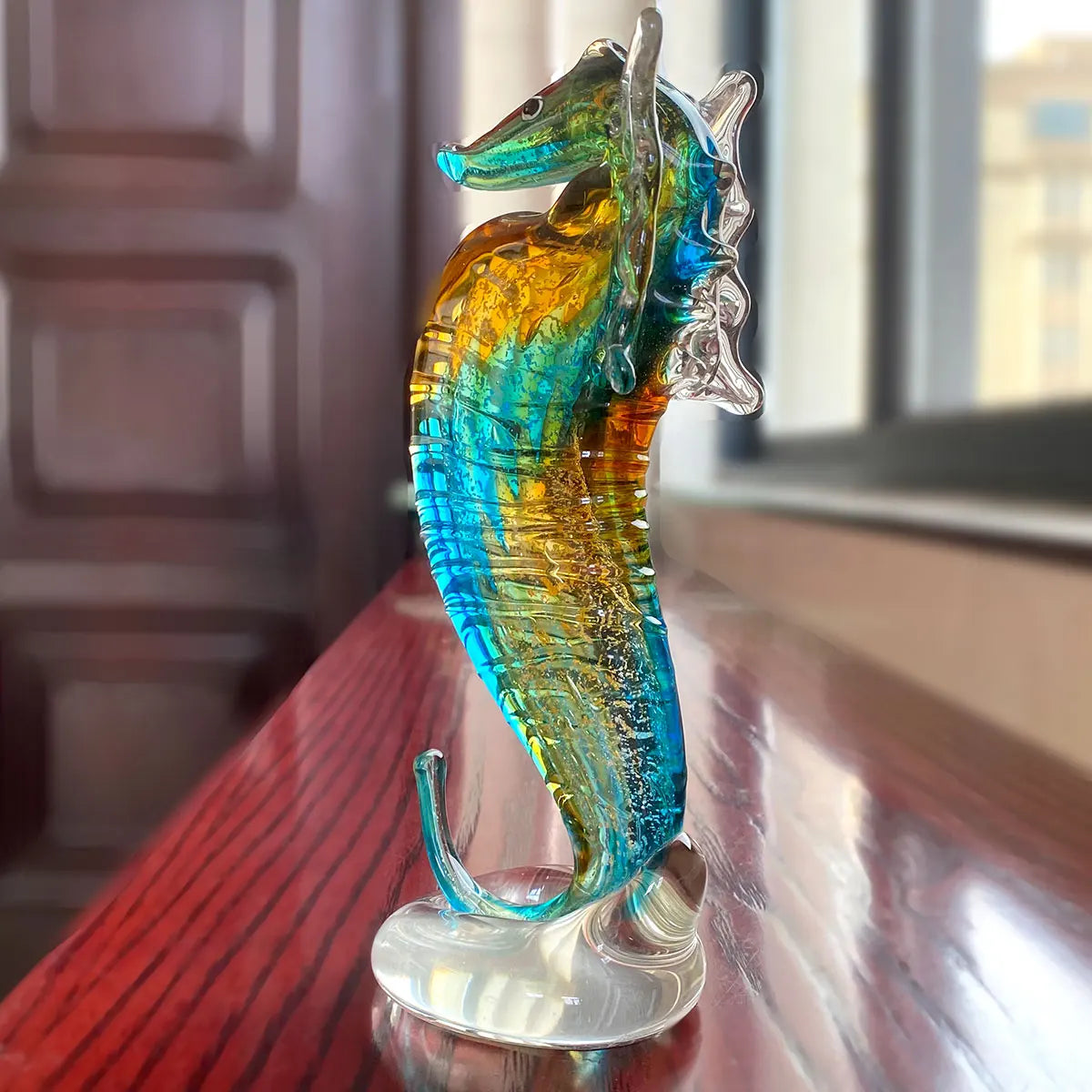 DecorBites™ Hand Blown Glass Seahorse Figurine, Crystal Animal Craft Collection Display