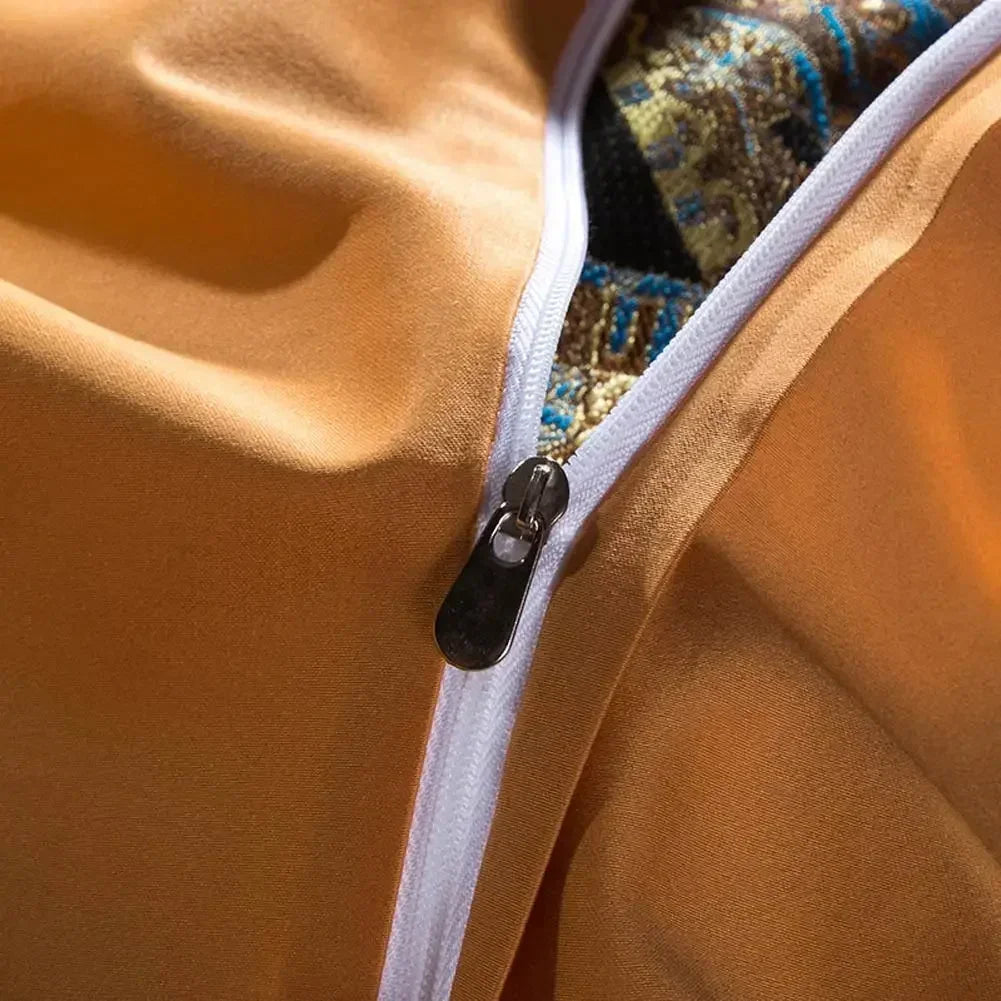 DecorBites™ Golden Jacquard Baroque Bedding Set Queen King Size Linens - Sheet Pillowcase Comforter Cover