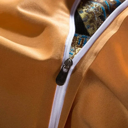 DecorBites™ Golden Jacquard Baroque Bedding Set Queen King Size Linens - Sheet Pillowcase Comforter Cover