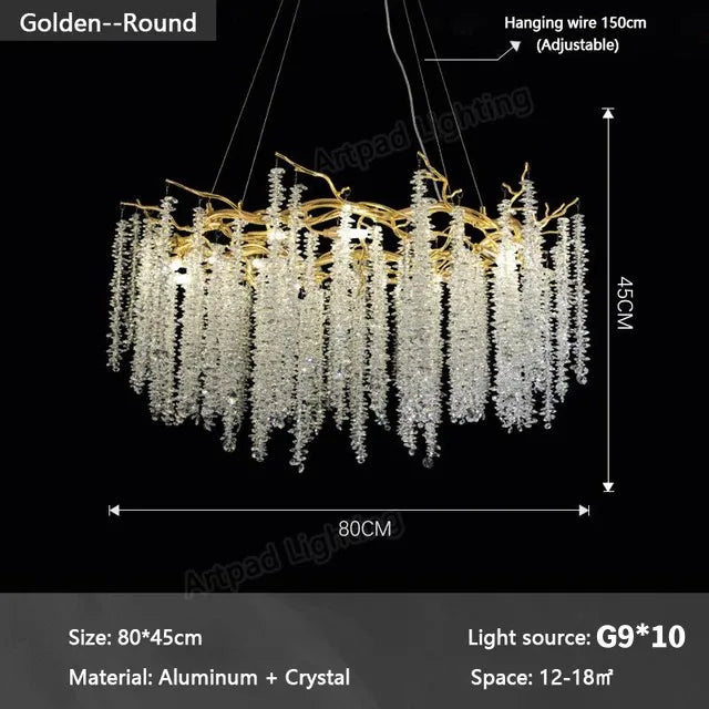 DecorBites™ Gold Crystal Chandelier: Modern Luxury Hanging Branches, for Dining Kitchen Living Bedroom