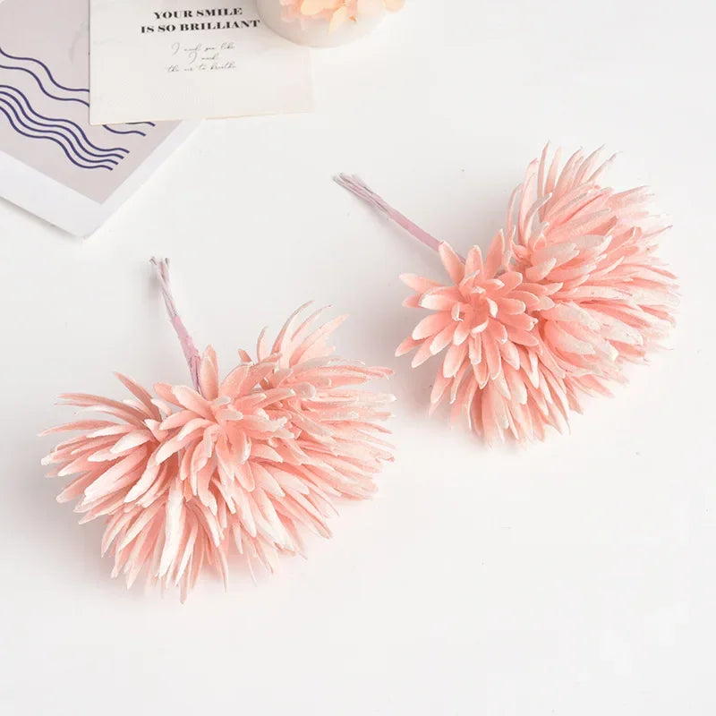 باقة ديكور بايتس™ الصغيرة المصنوعة يدويًا من الحرير، 6 قطع، 12 سم، لتزيين المنزل والزفاف، زهور صناعية