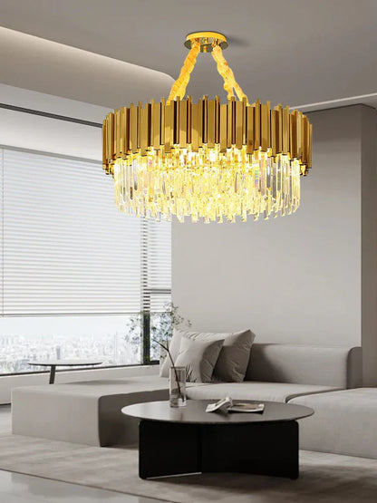 DecorBites™ Crystal Chandelier: Dimmable Gold/Black Stainless Steel Hanging Lamp