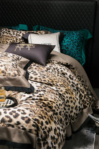 DecorBites™ Egyptian Cotton Leopard Print Luxury Bedding Set, Silky Soft Bed Sets